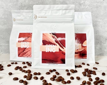 Custom roasted coffee with personalized look for an invitation, gift giving, events-8oz whole bean freshly roasted (4 pot coffee bags)