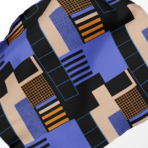 Meterware – Bauhaus Print – Blau, Schwarz und Orange - Bio Baumwolle, Viskose, Leinen & Fleece