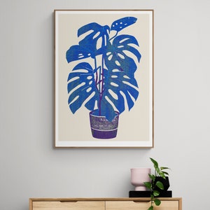 Stampa Monstera. Decorazione botanica. Stile moderno di metà secolo, arredamento per ufficio - Arte murale minimalista - Poster con piante