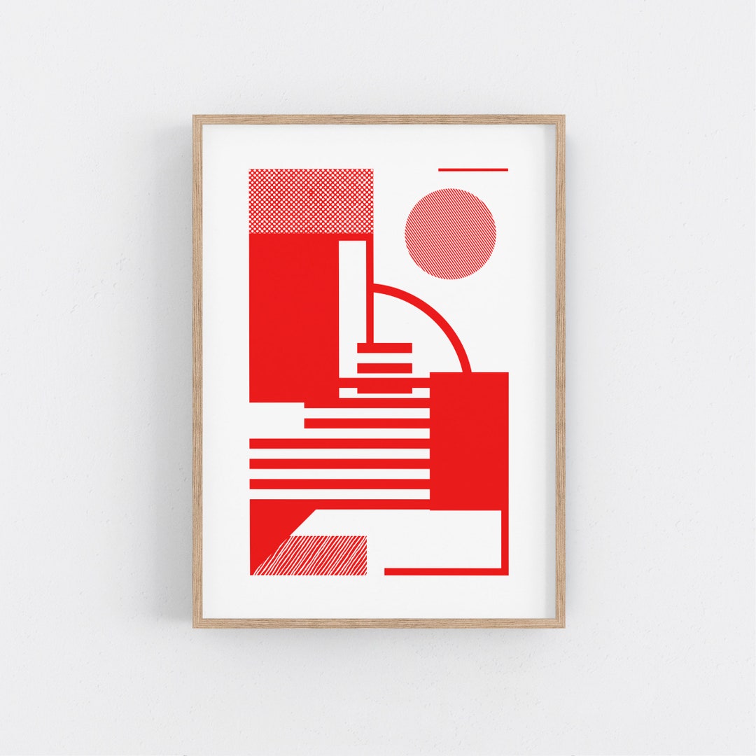 Red Screen Print Art. Bauhaus Print Geometric Mid Century Etsy