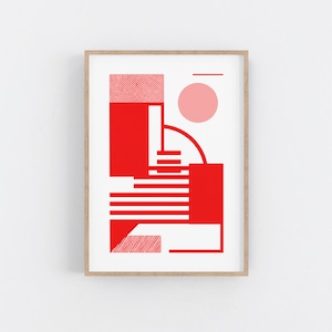 Red Screen Print Art. Bauhaus Print - Geometric Mid Century Modern Serigraph, Office Decor - Minimalist Wall Art - Small Print