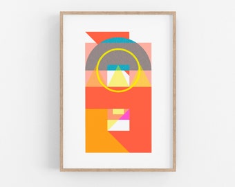 Minimal geometric art print in a Bauhaus style. Graphic fine art print for workspace or home. Available in small to large sizes.