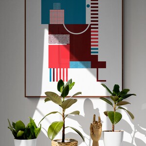 Original Kunstdruck, Bauhaus Kunstdruck. Mid-Century Minimalistische Bild. Wohnzimmer Wandkunst. Abstrakte Kunst. Blaue Kunst Bild 7