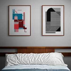 Bauhaus Style Art Print in red and blue. Original Art. Mid Century Modern, Minimalist Wall Art. Geometric artwork. image 8