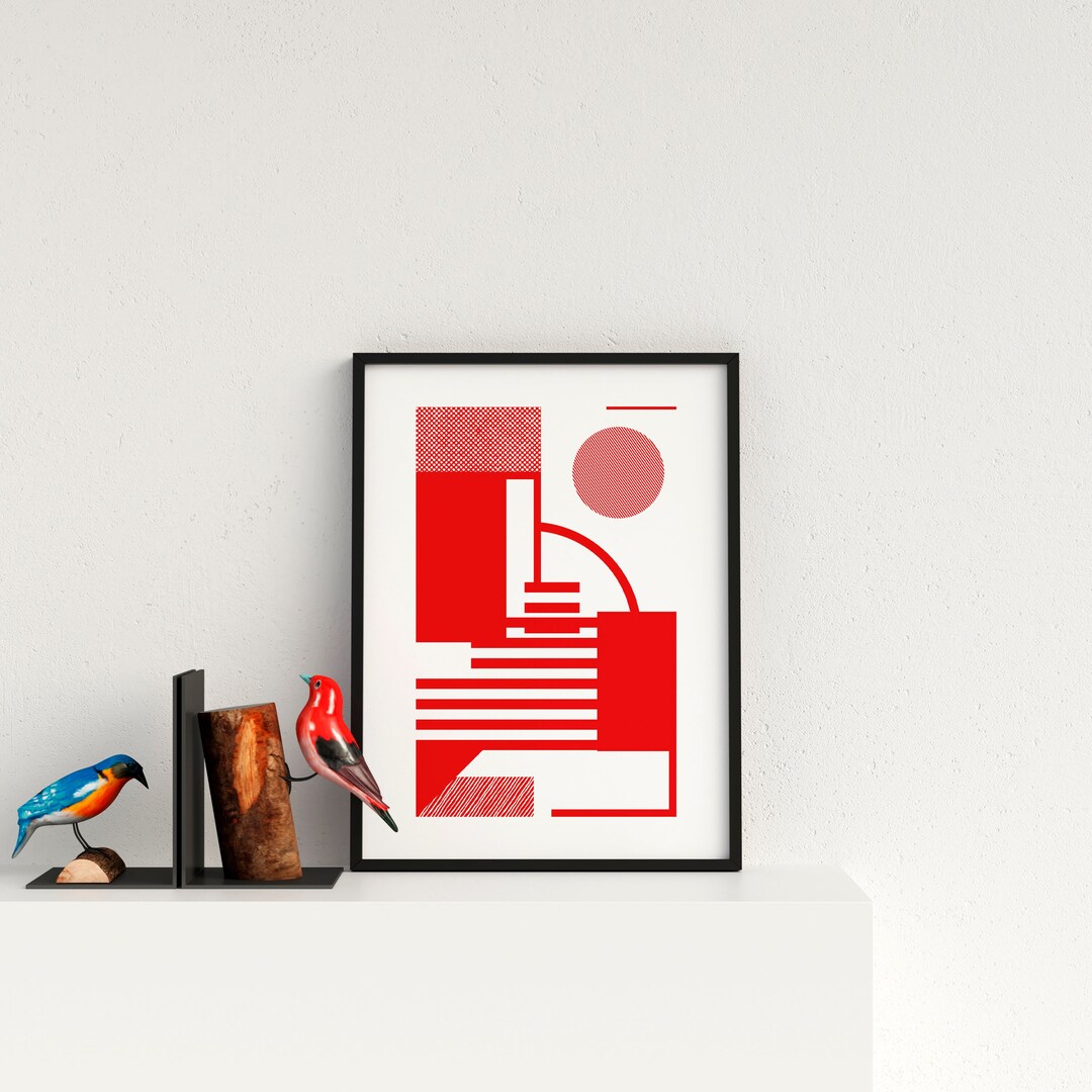 Red Screen Print Art. Bauhaus Print - Geometric Mid Century Modern ...