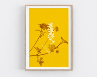 Grande impression d’art floral jaune pour la maison ou le bureau. Art mural minimal pour le salon. Imprimé botanique graphique.