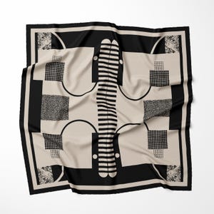 Luxury Silk Scarf – Bauhaus Geometric Print – 90x90 cm – Made in Italy – Black and White