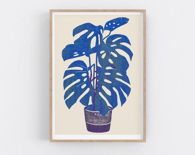 Kunstdruck der Monstera-Pflanze. Botanische Kunst - Mid Century Modern, Bürokunst - minimalistische Wandkunst