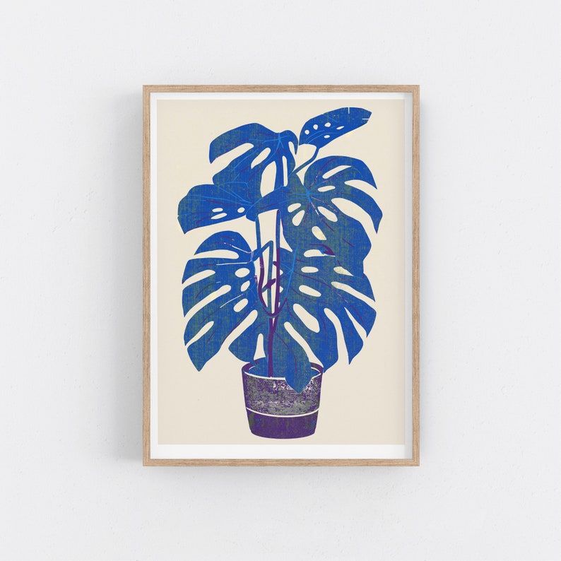 Monstera Print. Botanical Decor. Mid Century Modern, Office Decor Minimalist Wall Art Plant Poster image 1