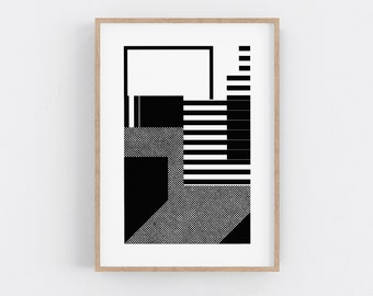 Sérigraphie noir et blanc. Bauhaus Print - Mid Century Modern Sérigraph, Office Decor - Minimalist Wall Art - Small Print