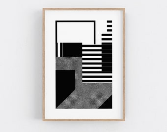 Siebdruck Kunst, Bauhausstil Druck. Mid-Century Kunst, Minimal Wanddekoration. Wohnzimmer Bilder, Abstrakt, Geometrisch.