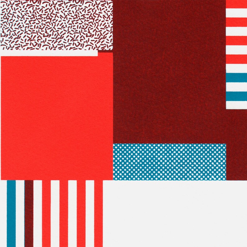 Impression dart de style Bauhaus en rouge et bleu. Art original. Art mural moderne et minimaliste du milieu du siècle. Oeuvre géométrique. image 2