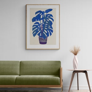 Monstera Print. Botanical Decor. Mid Century Modern, Office Decor Minimalist Wall Art Plant Poster image 4