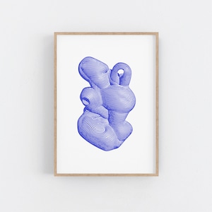 Original Blue Serigraph Print. Geometric Screen Print. Minimalist Silk Screen Print. Living Room Art.