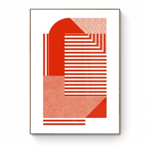 Red and White Bauhaus Art Print – Mid Century Modern Minimalist Wall Art, Abstract Geometric Design, Statement Home Decor