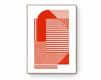 Red and White Fine Art Print. Bauhaus Print - Mid Century Modern, Statement Decor - Minimalist Wall Art - Abstract Poster