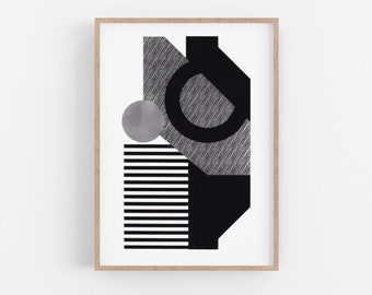 Tirage d'art noir et blanc. Impression Bauhaus - Mid Century Modern, Home Decor - Art mural minimaliste - Affiche géométrique