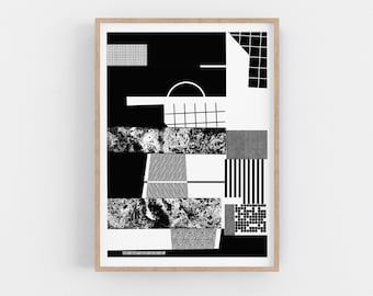 Monochrome Original Screenprint. Bauhaus Print - Mid Century Modern - Minimalist Wall Art - Black and White Print.