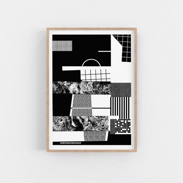 Monochrome Original Screenprint. Bauhaus Print - Mid Century Modern - Minimalist Wall Art - Black and White Print.