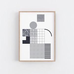 Bauhaus style original serigraph print.  Monochrome silk screen art. Minimalist Geometric Wall Art.
