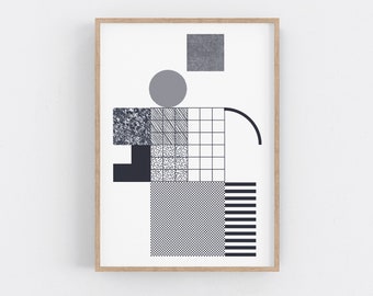 Bauhaus style original serigraph print.  Monochrome silk screen art. Minimalist Geometric Wall Art.