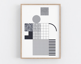 Bauhaus style original serigraph print.  Monochrome silk screen art. Minimalist Geometric Wall Art.