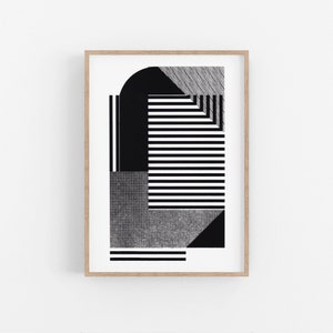COMPOSITION 3 - Black and White Fine Art Print. Bauhaus Print - Mid Century Modern, Office Decor - Minimalist Wall Art - Abstract Poster