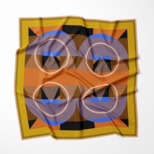 Bauhaus Seidentuch – Rebel Unlit Exclusive – 90 x 90 cm – Made in Italy – Senf, Orange & Kobalt.