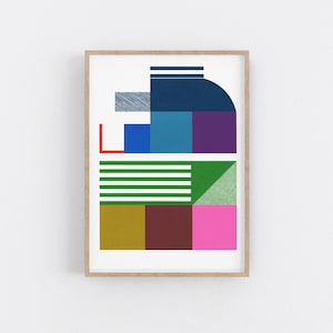 Colourful Bauhaus Style Art.  Mid Century Modern Print. Minimalist Poster. Geometric Artwork. Original Print.