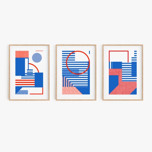 Red Screen Print Art. Bauhaus Print Geometric Mid Century Etsy