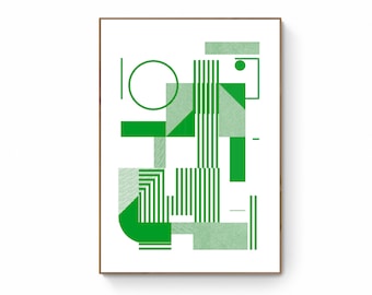 Green bauhaus style monochrome original art.  Mid Century Modern - Minimalist Wall Art - Green Art Print. Statement Artwork