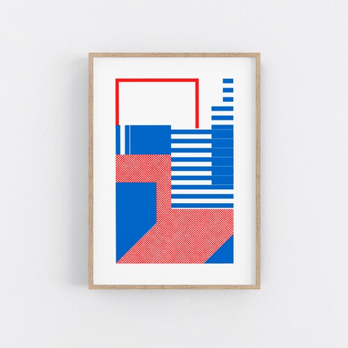 Red Screen Print Art. Bauhaus Print Geometric Mid Century Etsy