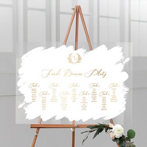 Plan de salle pour le mariage personnalisé avec le nom souhaité en verre acrylique avec fond blanc, format paysage