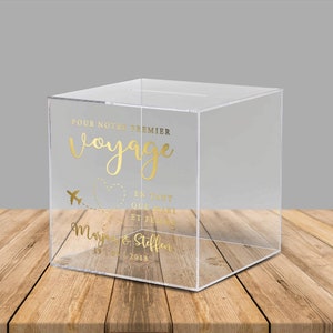 Caixa acrílica para presentes e cartões de casamento "Pour Notre Premier Voyage", letras francesas, personalizadas - sem fechadura