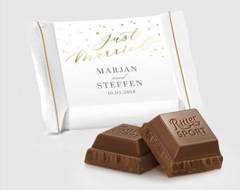 Ritter Sport Mini Wedding guest gift ready-made - "Just Married" - starting at just 0.99 euros per piece!