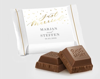 Ritter Sport Mini Cadeau d'invité de mariage prêt à l'emploi - "Just Married" - à partir de seulement 0,99 euros par pièce !