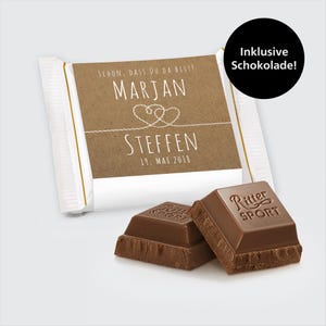 Ritter Sport Mini, regalo di nozze pronto da consegnare: è fantastico che tu sia qui! "Cuori rustici"