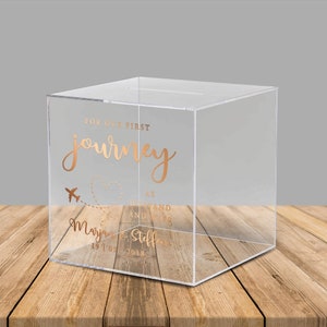 Acrylbox für Geldgeschenke und Karten zur Hochzeit "For Our First Journey", englische Beschriftung, personalisiert - ohne Schloss
