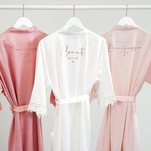 Lot De 6 Peignoirs Kimono En Satin Pour Mariage - Blanc Et Champagne - Pour Mariée Et Demoiselles D'honneur, EVJF, Préparatifs