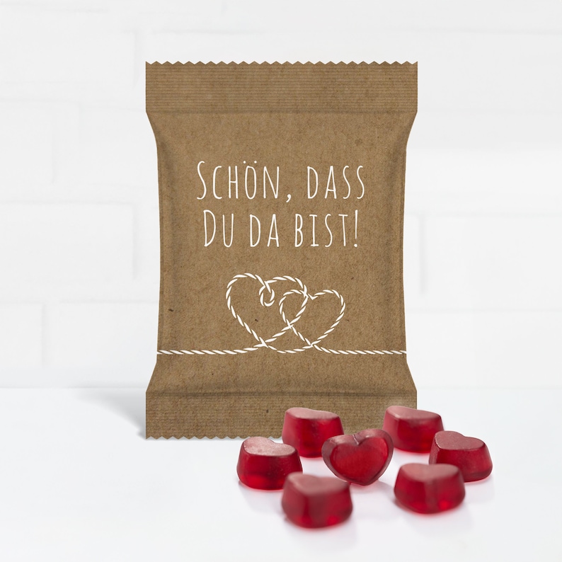 Guest gift with original HARIBO red fruit gum hearts for the wedding It's nice that you're here Rustic Hearts image 1