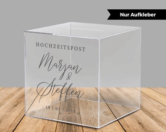 Aufkleber für Acrylbox für Geldgeschenke und Karten zur Hochzeit "Aaliyah", personalisiert