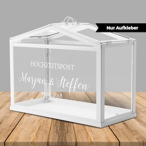 Aufkleber für Hochzeitspost Box / Gewächshaus für Geldgeschenke und Karten zur Hochzeit personalisiert