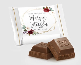 Gastgeschenk Ritter Sport Mini Hochzeit fertig gebastelt - schön, dass Du da bist! "Romantic Flower" - schon ab 0,99 Euro pro Stück!