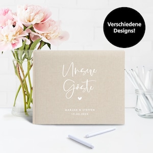 Libro de firmas de boda personalizado de lino auténtico