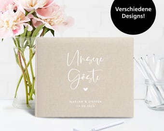 Personalized wedding guest book made of real linen