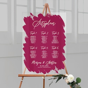 Plan de salle pour le mariage personnalisé avec le nom souhaité en verre acrylique avec fond coloré, lettrage blanc, format portrait
