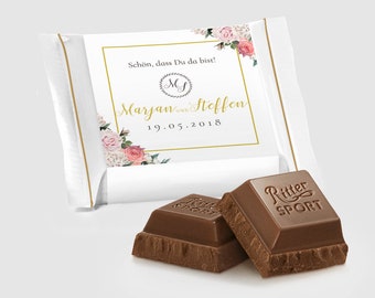 Gastgeschenk Ritter Sport Mini Hochzeit fertig gebastelt - schön, dass Du da bist! "Vintage Rose" - schon ab 0,99 Euro pro Stück!