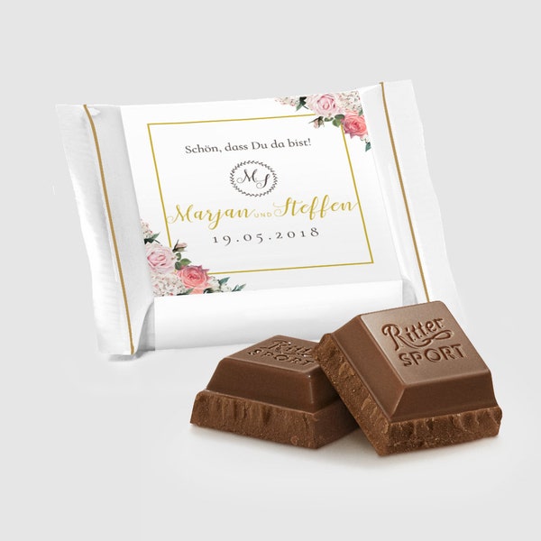 Gastgeschenk Ritter Sport Mini Hochzeit fertig gebastelt - schön, dass Du da bist! "Vintage Rose" - schon ab 0,99 Euro pro Stück!