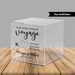 Aufkleber für Acrylbox für Geldgeschenke und Karten zur Hochzeit "Pour Notre Premier Voyage", französische Beschriftung, personalisiert