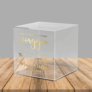 Caixa de acrílico para presentes e cartões de casamento "Per Il Nostro Primo Viaggio", letras italianas, personalizadas - sem cadeado